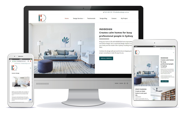 insidesign sydney, responsive website as viewed on pc, tablet and mobile phone