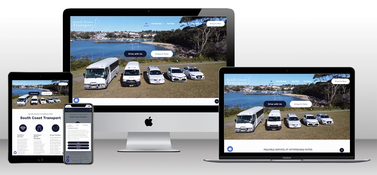 south coast transport website on different screen sizes